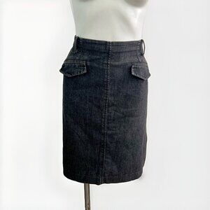 Denim Jean Knee Pencil Skirt Sandro Designer Washed Black Size 12 cotton
